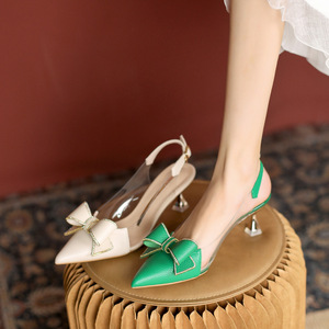 2023 femmes à la mode tempérament Slingback noeud papillon <span class=keywords><strong>talons</strong></span> fins pointu Transparent femmes sandales <span class=keywords><strong>chaussures</strong></span> de mariage pour la mariée - Product Image 1