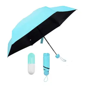 Guarda-chuva compacto para viagem, proteção solar uv portátil super mini, de bolso, 5 cinco guarda-chuva dobrável com estojo