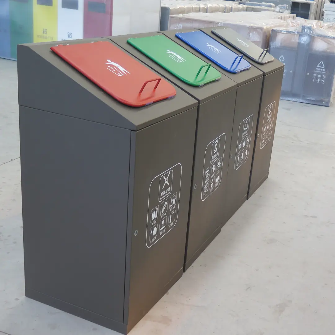 Cubo de basura de acero personalizado para restaurante, papelera de reciclaje de Metal para exteriores, Comercial
