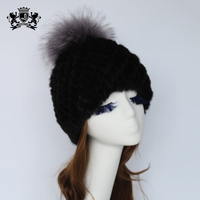 100% Nerz Pelz Strick mütze Frauen Winter Warm Pom Pom Hut Echte Waschbär Pelz Ball Outdoor Ski Mädchen Mode Mütze