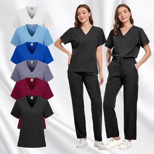 Women's Scrub Uniform Set V-Neck Top And Pants Moisture Wicking Lightweight Workwear For Hospital Nursing Split Set - Product Image 1