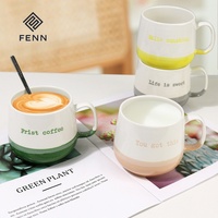 Mug à café en céramique personnalisé avec logo FENN, 450 ml, grand ventre, mug en porcelaine pour couple européen, durable et réutilisable