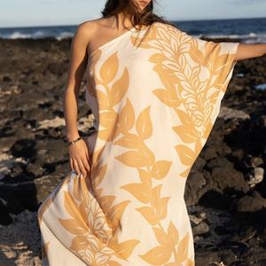 ชุดเดรสยาวลำลองพิมพ์ลายไหล่เดียวคุณภาพสูงจากผู้ผลิต ชุดเดรสฮาวายผ้าเรยอนสั่งทำได้ - Product Image 3