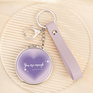 Espejo Compacto de Doble Cara con Diseño de Corazón Morado, Llavero con Correa de Cuero, Espejo de Maquillaje Plegable de Bolsillo, Cristal HD - Product Image 1