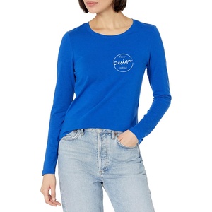 Camiseta informal de manga larga para mujer, ecológica, de alta calidad, algodón, poliéster, Color liso en blanco, logotipo personalizado, Impresión de soplo, venta - Product Image 6