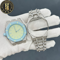 Luxus-Uhrenarmband aus Edelstahl mit Handgefertigten VVS Moissanit-Diamanten, Buss-Down-Uhrenband und Lünetten-Set für Royal Pop