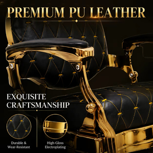 Sillón de Barbería Hidráulico de Lujo en Negro y Dorado, Reclinable, Resistente, Mueble de Salón para Barbería - Product Image 3
