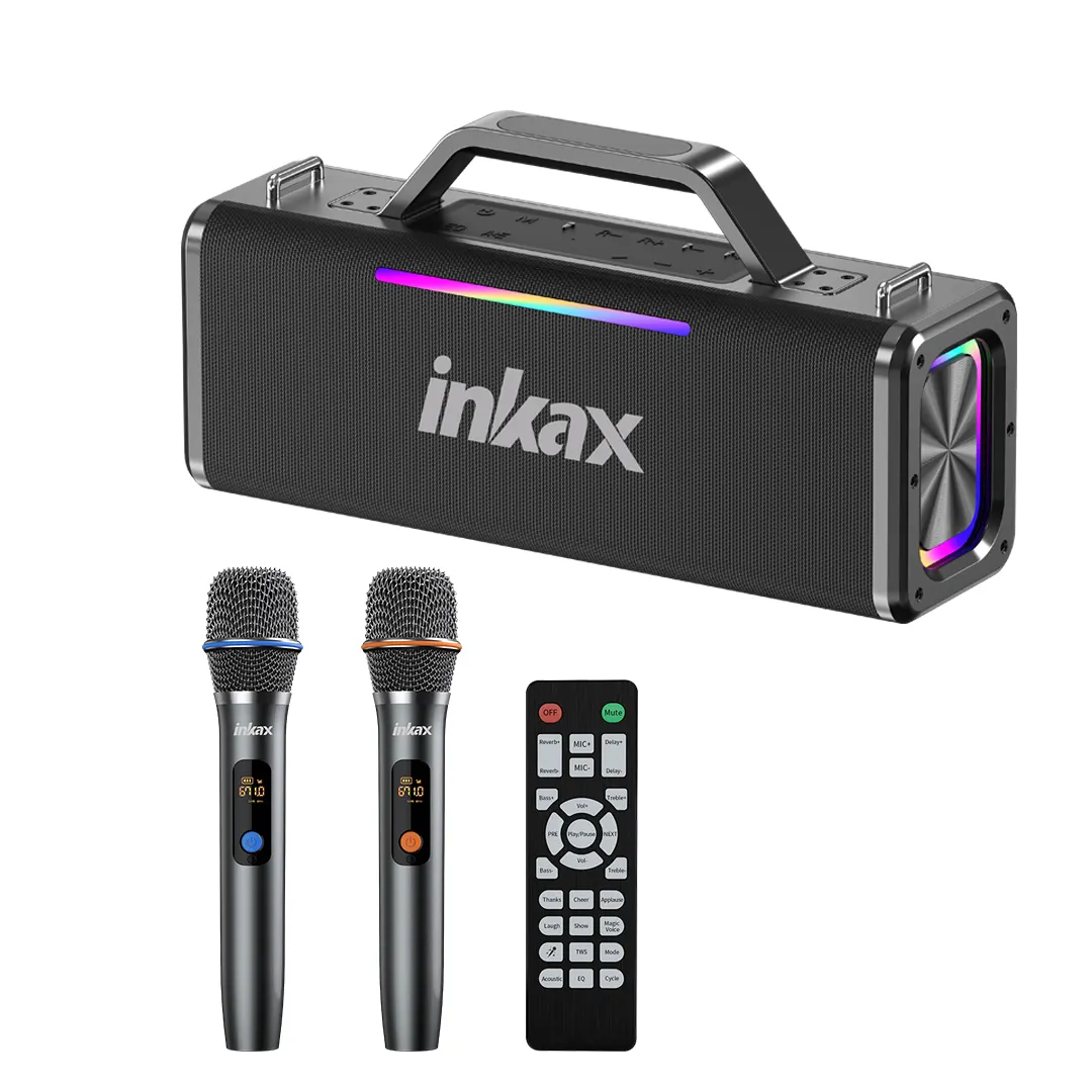 Inkax ลำโพงกลางแจ้งระบบเสียงเบสแน่นมาใหม่ลำโพงกลางแจ้งแบบพกพาระบบเสียงเบสทุ้ม AUX/TF/USB OTG