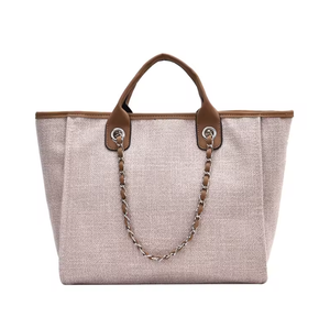 Bolso de lona para mujer, bolso de gran capacidad con cadena para llevar al hombro, bolso de compras con correa ancha para el hombro - Product Image 4