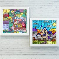 Peinture Diamant Ever Moment, Motif Maison Colorée de Dessin Animé, Résine 5D, Perles Carrées et Rondes, Cadeau Décoration Maison ASF2134