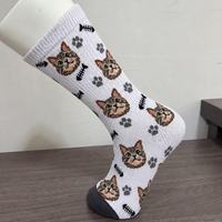 Chaussettes mi-mollet unisexes en jacquard motif chat et poisson, motif animalier complet, en coton doux, pour adultes, personnalisables
