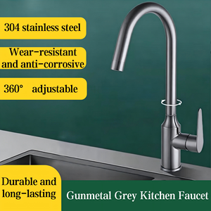 Grifos para Fregadero de Cocina y Baño con Mezclador Giratorio de Agua Fría/Caliente, Superficie Cromada, Montaje en Encimera, Acero Inoxidable 304 - Product Image 4
