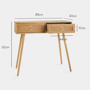 Phoenix Home <strong>Bedside</strong> <strong>Table</strong> Wooden and Rattan Nightstand for Bedroom or Living Room <strong>Rustic</strong> Design Style - Product Image 2