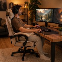 Chaise de jeu et de bureau ergonomique en cuir avec support lombaire inclinable, dossier haut et design pivotant pour usage professionnel et domestique