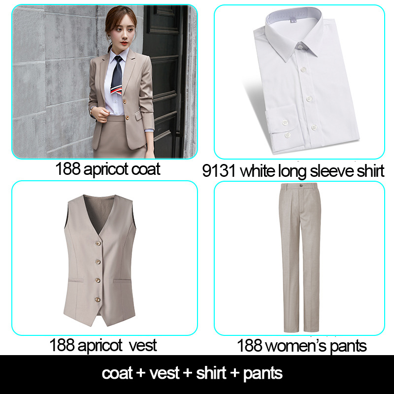 women's apricot coat+pants+vest+white shirt
