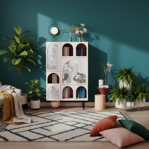 ตู้หนังสือโมดูลาร์ลายกราฟฟิตีศิลปะสมัยใหม่ ตู้เก็บของแบบเปิด สำหรับตกแต่งสตูดิโอศิลปะ<span class=keywords><strong>เด็ก</strong></span>บูติกและเลานจ์<span class=keywords><strong>คาเฟ่</strong></span>พรีเมียม - Product Image 4