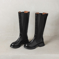 Bottes d'équitation d'hiver en cuir véritable à bout rond et tige haute