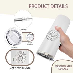 Vaso térmico delgado de acero inoxidable blanco de 20 oz personalizado con tapa y pajita, ideal para regalo DIY, grabado láser, rendimiento térmico para bebidas frías, hecho en China. - Product Image 3