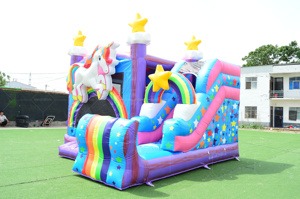 บ้านเด้งเป่าลมรูปยูนิคอร์นเชิงพาณิชย์พร้อมสไลเดอร์และสระว่ายน้ำคอมโบปราสาทสำหรับเด็กเช่า - Product Image 3