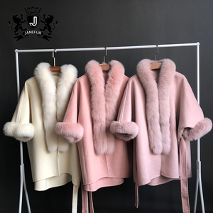 Tilki kürk ile yeni stil bahar rüzgar ceketi kapşonlu kaşmir pelerin pelerin - Product Image 1