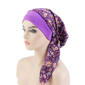 European And American Forehead Crossed Calico Curved Muslim Turban Bandanas Hat For Ladies
