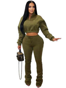 2026 Kadın Günlük Düz Renk Sportif Eşofman Takımı 2 Parça Kadın Kış Trendi Fermuarlı Üst + İpli Bol Paça Pantolon Uyumlu Kıyafetler - Product Image 4