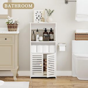 Bathroom Storage Cabinet 3-Tier Wood-Plastic Composite Modern Design For Toilet Toiletries Organization - Product Image 1