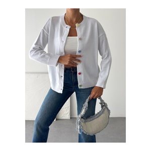 Cardigan en tricot basique boutonné blanc, taille standard S M L XL, vêtements pour femmes - Product Image 6