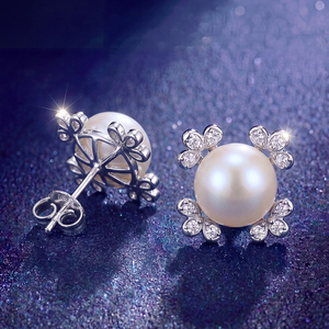 Boucles d'oreilles clous en cuivre style coréen avec perles d'eau douce, plaqué argent, motif pétale, zircon, bijoux pour femme, usage quotidien, cadeau - Product Image 4