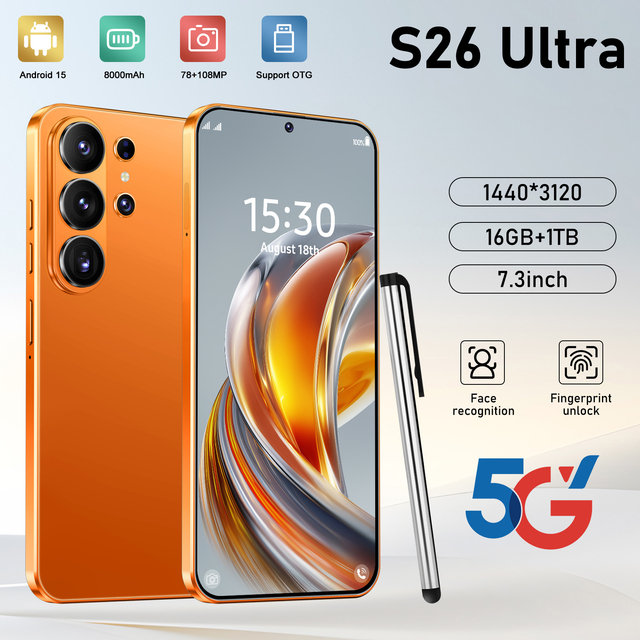 Cheap S26 Ultra Cellphone Original 16GB+1TB Smartphone Android 15.0 5G & GSM Hot Selling Smart Gaming Mobile Phone