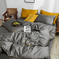Parure de lit 4 pièces 100 % coton, gris gentleman, luxe discret, uni, 200 fils/cm², toutes saisons, housse de couette, drap et taies d'oreiller