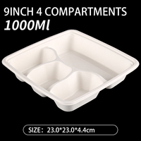Plateau de service alimentaire carré 100 % compostable en bagasse de canne à sucre avec couvercle en papier