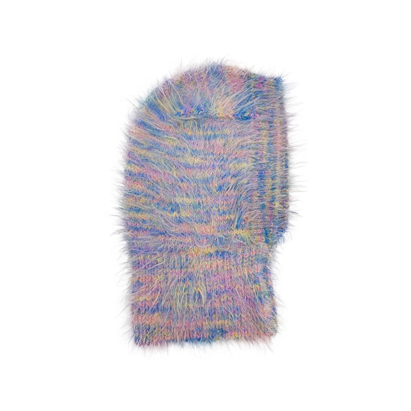 Ladies Multi Color Long Hair Feather Yarn Knitted Balaclava