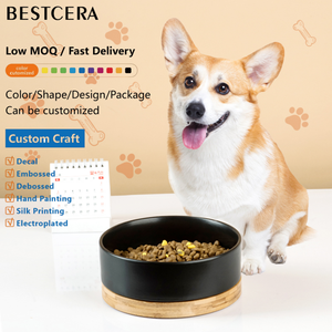 Nuova fabbrica su misura eco-friendly ceramica opaca Pet ciotola con Base di bambù per cani vendita diretta alimentazione e acqua ciotole - Product Image 1