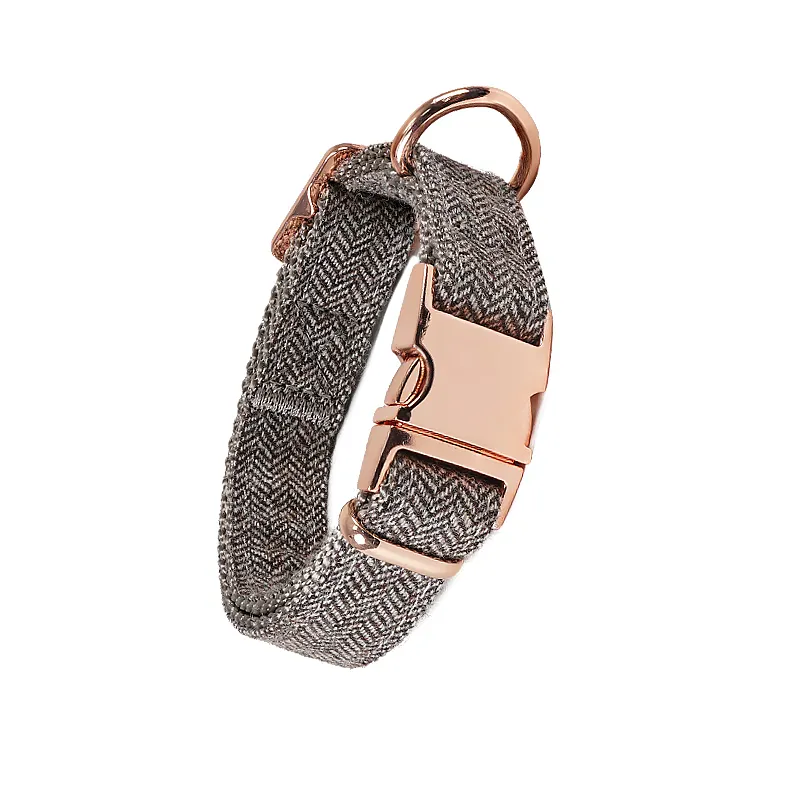 Factory Direct Sale Rose Gold Buckle Pet Collar Twill Strong Wear Resistant Nylon Dog Collar