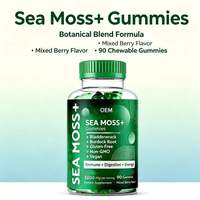 Gummies de mousse de mer 3200mg avec fucus et racine de bardane, 90 unités, végétaliennes, sans OGM, sans gluten, supplément OEM