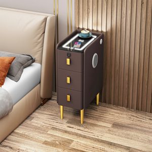 Modern Luxury Wood Smart <strong>30cm</strong> <strong>Bedside</strong> <strong>Table</strong> With Led Light Fingerprint Wireless Charging Speakers Drawer Hotel Bedroom Furniture - Product Image 5