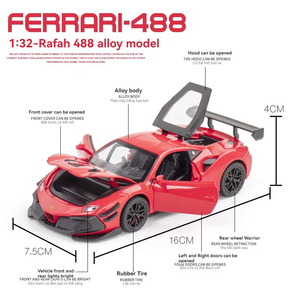 Aleación 1:32 Diecast Car Model Rafa 488 con sonido y luz Pullback Doors Open Metal Display Collection Toy - Product Image 2