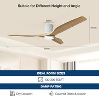 Ventilateur de plafond minimaliste moderne en bois massif de 52 pouces avec source d'alimentation électrique à 3 pales innovante Smart Mute
