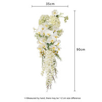 Buket Pengantin Putih Kustom, Bunga Sutra Phalaenopsis Hydrangea Wisteria Buatan, Buket Bunga Pengantin