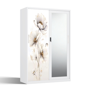 Armoire en acier imprimé avec 2 portes coulissantes et miroir 1200 mm pour l'organisation de la chambre - Product Image 2
