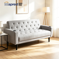 Canapé 2 places en tissu capitonné, style Chesterfield moderne, avec porte-gobelets, petit canapé rembourré compact pour salon, chambre, hôtel