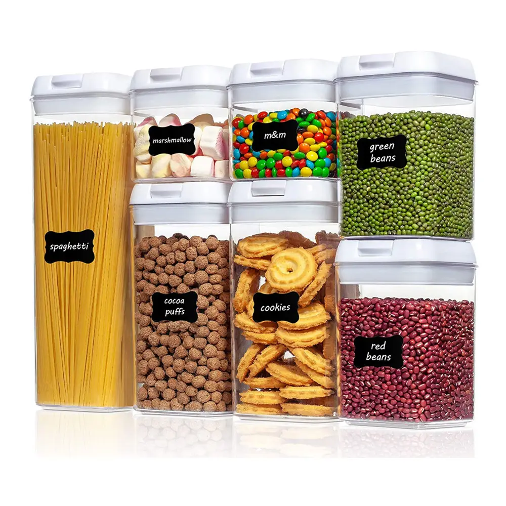 7 Pack Airtight Clear Plastic Dry Food Storage Container Set With Lid For Cereal Snack Food Kitchen & Pantry