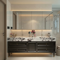 Meuble-lavabo mural de salle de bain de luxe moderne en bois massif, résistant à l'eau et écologique, avec double vasque et miroir intelligent ; Design personnalisable
