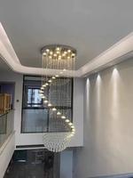 Lustre en cristal LED tendance moderne pour escaliers, luminaire de plafond avec trois boules en spirale en acier inoxydable