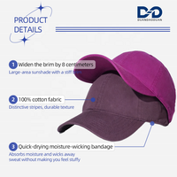 Casquette de baseball en coton lavé colorblock violet magenta, souple, unie, pour femme, style décontracté, mode, OEM