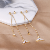 Boucles d'oreilles pendantes papillon à longue chaîne en acier inoxydable plaqué or, style minimaliste, avec barre et boule, bijoux de mode Ason