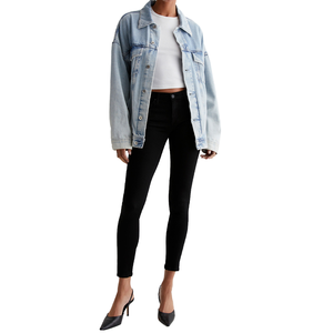 Jean slim noir taille haute pour femme, coupe longue, en denim délavé, extensible, style décontracté, collection printemps - Product Image 3