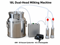Machine à traire électrique de grande capacité 18L pour vaches et chèvres, pompe à vide à double tête 60W avec seau en acier inoxydable