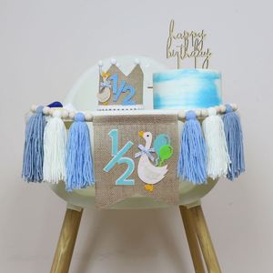 Guirlande de pompons d'oie bleue et rose pour chaise haute, décorations de fête d'<span class=keywords><strong>anniversaire</strong></span> <span class=keywords><strong>1</strong></span>/2 <span class=keywords><strong>an</strong></span>, motif demi-oie - Product Image 1